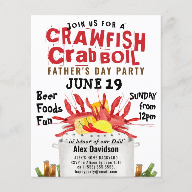 BUDGET Father's Day Crawfish Boil Party Invitation (Front)