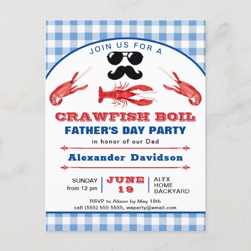 BUDGET Fathers Day Crawfish Boil Party Invitation Postcard