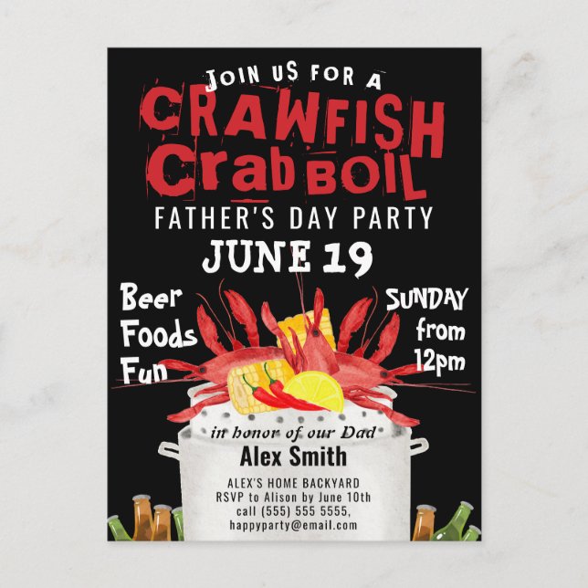 BUDGET Father's Day Crawfish Boil Party Invitation Postcard (Front)