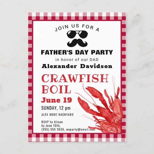 BUDGET Fathers Day Crawfish Boil Party Invitation Postcard