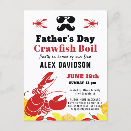 BUDGET Fathers Day Photo Crawfish Boil Invitation Postcard
