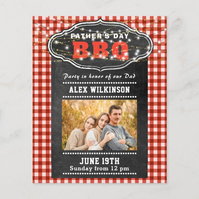 BUDGET Father's Day Red Plaid Chalk BBQ Invite (Front)