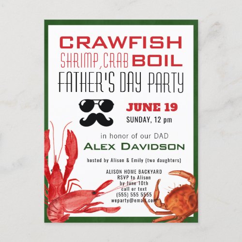 BUDGET Fathers Day Seafood Boil Party Invitation Postcard