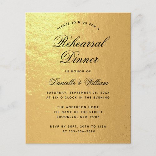 Budget Faux Gold Foil Rehearsal Dinner Invitation