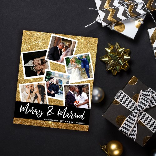 Budget Faux Gold Glitter Multi Photo Merry Married Flyer