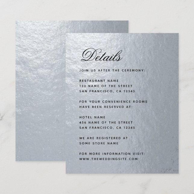Budget Faux Silver Foil Black Wedding Details Card (Front/Back)