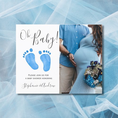 Budget Feet Photo Boy Baby Shower Invitation