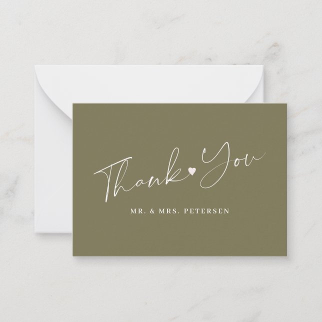 Budget fern green wedding thank you script note card (Front)