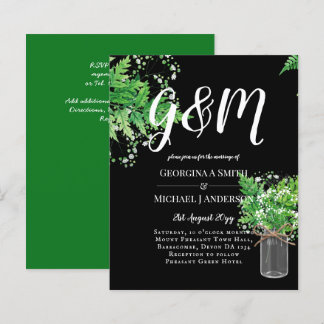 BUDGET Ferns Greenery Black Wedding Invite