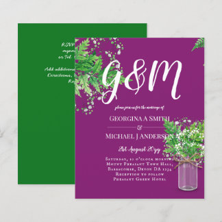 BUDGET Ferns Greenery Magenta Wedding Invite