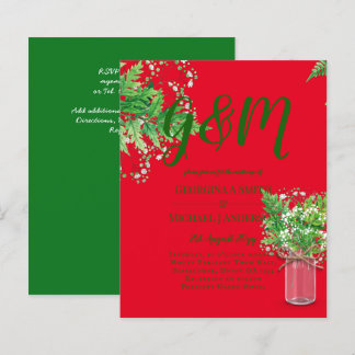 BUDGET Ferns Greenery Red Wedding Invite