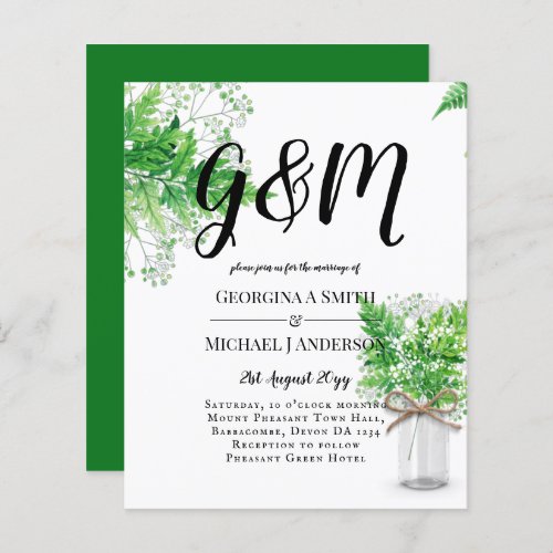 BUDGET Ferns Greenery White Wedding Invite