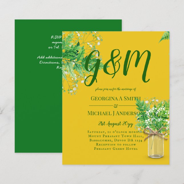 BUDGET Ferns Greenery Yellow Wedding Invite (Front/Back)