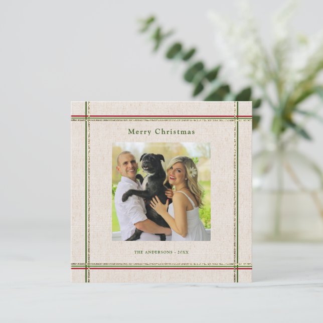 Budget Festive Borders Minimal Photo Christmas  Thank You Card (Standing Front)