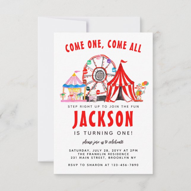 Budget Festive Carnival Circus Party Kid Birthday Note Card (Front)