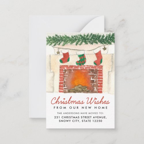 Budget Festive Christmas Fireplace Holiday Moving Note Card