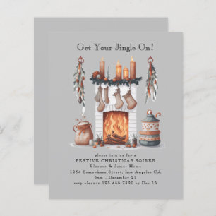 Budget Festive Fireplace Christmas Party Invite