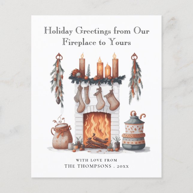 Budget Festive Fireplace Merry Christmas Card (Front)