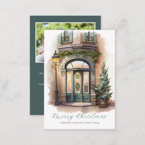 Budget Festive Merry Christmas Watercolor Photo Note Card