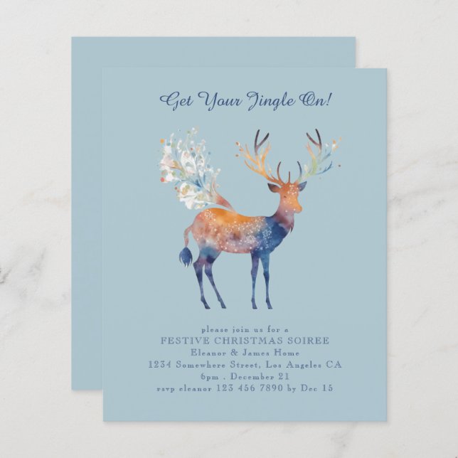 Budget Festive Reindeer Christmas Party Invite (Front/Back)