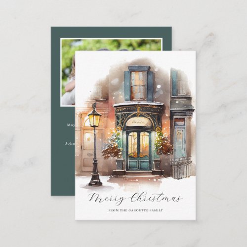 Budget Festive Watercolor Holiday Photo Christmas Note Card