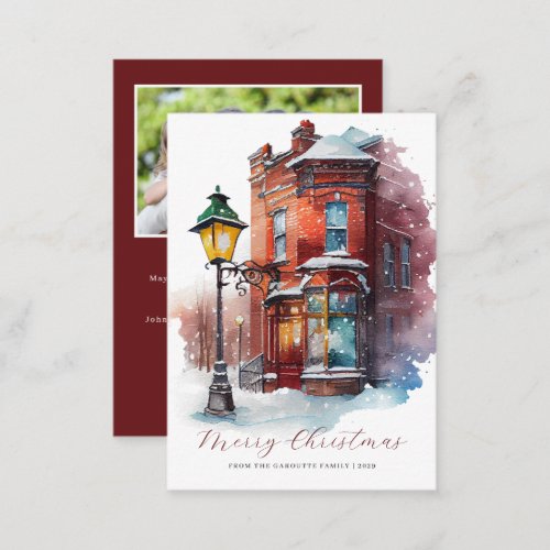 Budget Festive Watercolor Holiday Photo Red Note Card