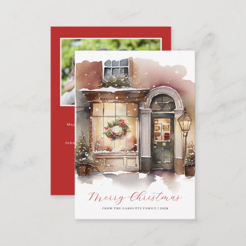 Budget Festive Watercolor Photo Merry Christmas Note Card