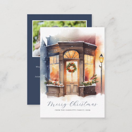 Budget Festive Watercolor Photo Merry Christmas Note Card