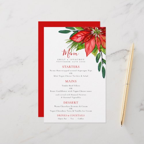 Budget Festive Wedding Poinsettia Foliage Menu