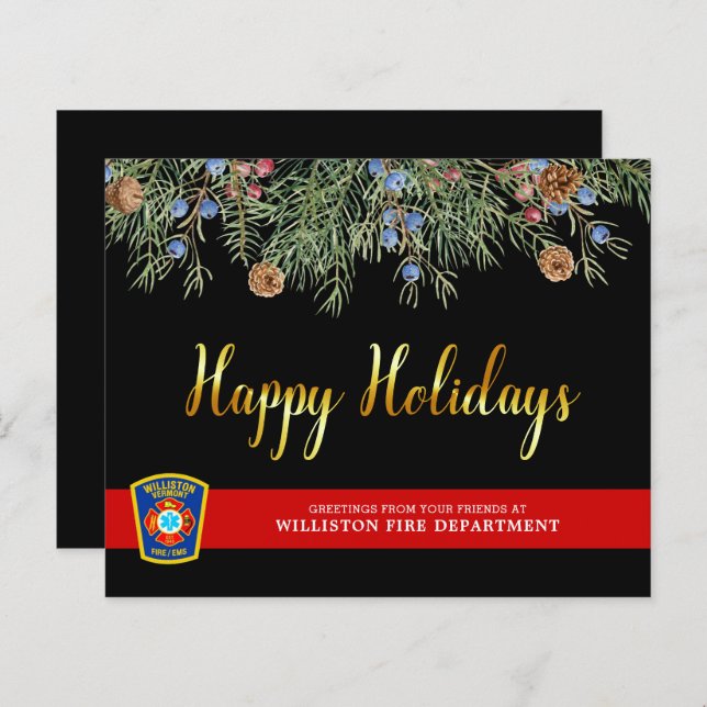Budget Fire Department Thin Red Line Holiday Card (Front/Back)