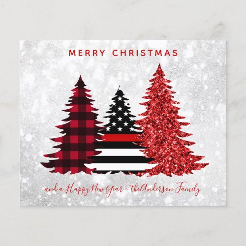 Budget Firefighter Christmas Tree Red Plaid Card
