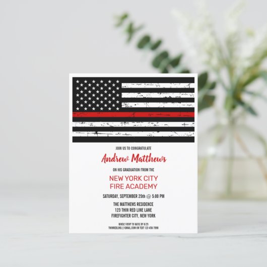 Budget Firefighter Fire Academy Graduation Invites (Standing Front)