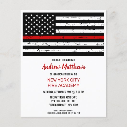 Budget Firefighter Fire Academy Graduation Invites (Front)