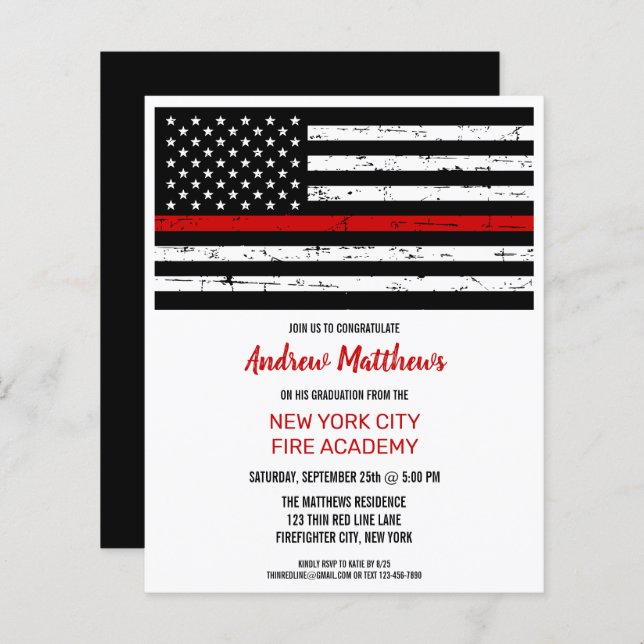 Budget Firefighter Fire Academy Graduation Invites (Front/Back)