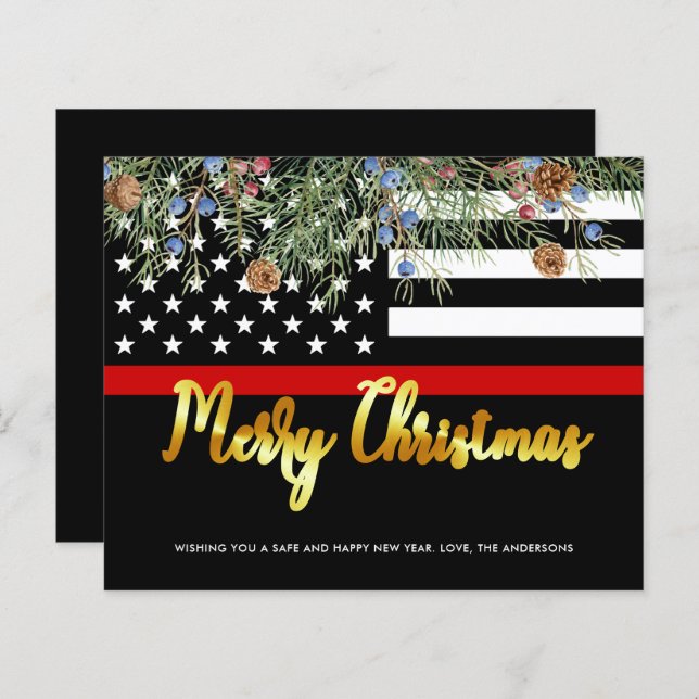 Budget Firefighter Flag Christmas Card (Front/Back)