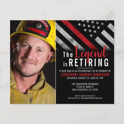 Budget Firefighter Photo Retirement Invitation