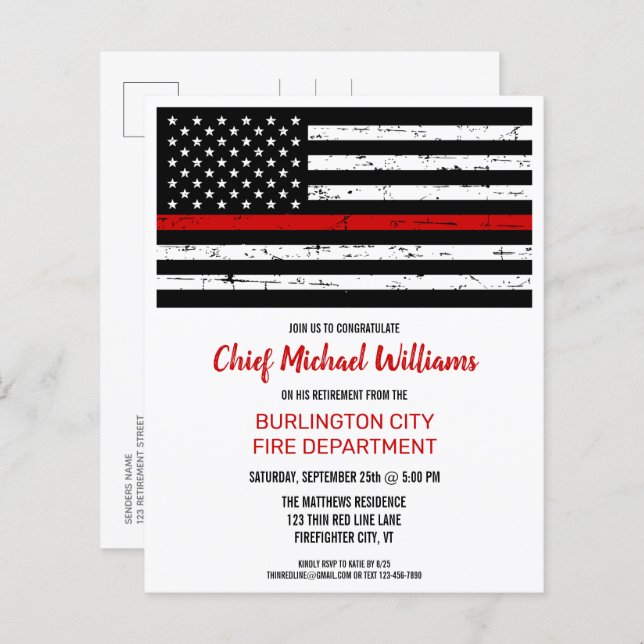 Budget Firefighter Retirement Fire Department Card (Front/Back)