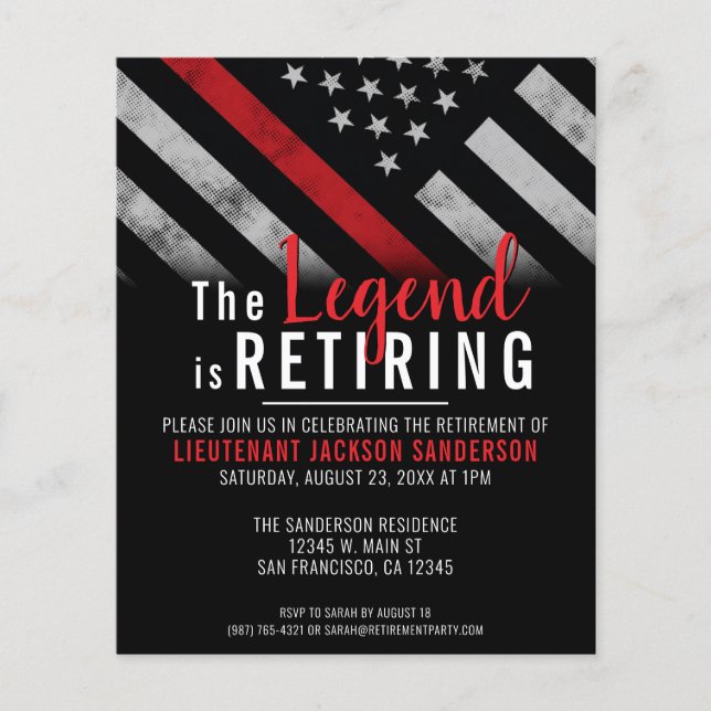 Budget Firefighter Retirement Red Line Invitation Flyer (Front)