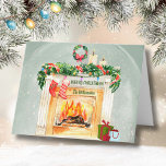 Budget Fireplace Gifts Snow Globe Effect Christmas Holiday Card<br><div class="desc">From Charm Design Studio -- a charming Christmas Fireplace Scene -- stockings hung by the fireplace; colorful string of lights; candles burning; wreath over the fireplace -- Merry Christmas -- Personalize with Name -- and the year -- with the feel of a snow globe. Any specific requests, just contact us...</div>