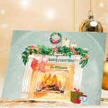 Budget Fireplace Gifts Snow Globe Effect Christmas Holiday Card<br><div class="desc">From Charm Design Studio -- a charming Christmas Fireplace Scene -- stockings hung by the fireplace; colorful string of lights; candles burning; wreath over the fireplace -- Merry Christmas -- Personalize with Name -- and the year -- with the feel of a snow globe. Any specific requests, just contact us...</div>