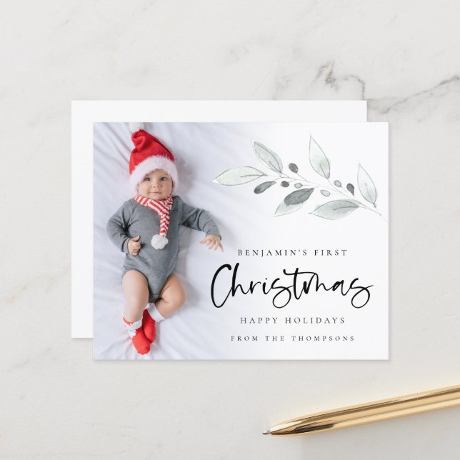 Budget First Christmas Baby Custom Photo Card (Front/Back In Situ)