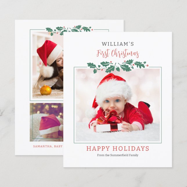 Budget First Christmas Baby Photo Holiday Card (Front/Back)