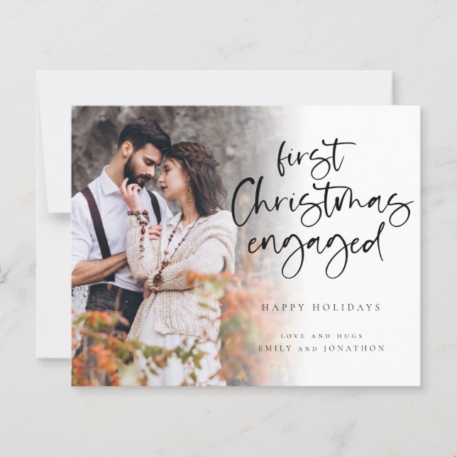 Budget First Christmas Engaged Custom Photo Card (Front)