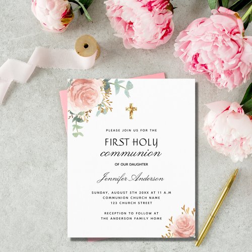 Budget first communion eucalyptus blush floral