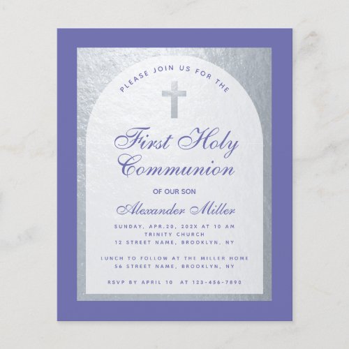 Budget First Communion Silver Violet Invitation