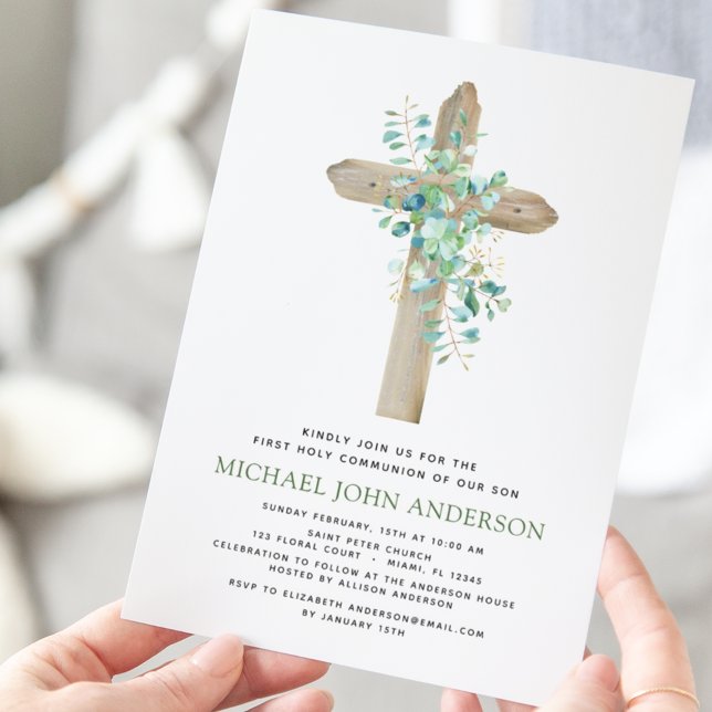 Budget First Holy Communion Eucalyptus Invitation (Creator Uploaded)