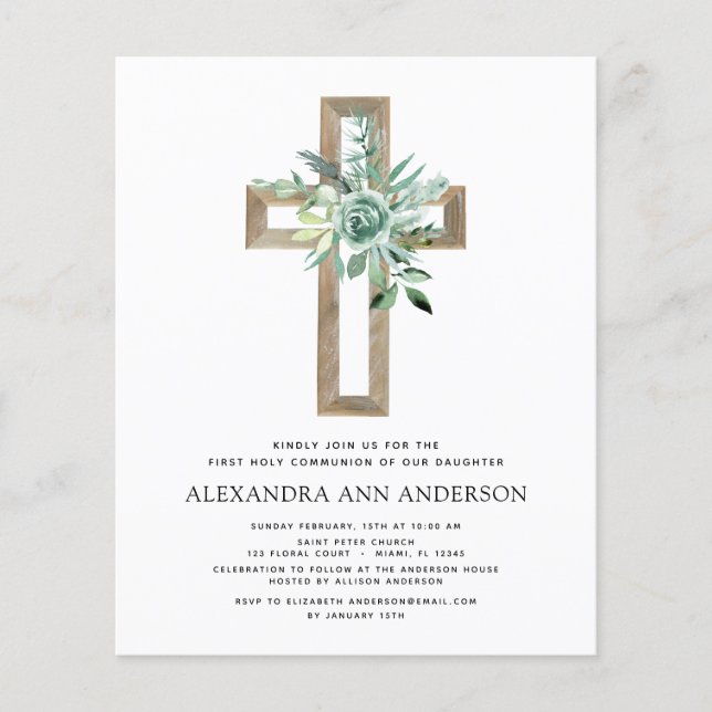 Budget First Holy Communion Greenery Eucalyptus Flyer (Front)