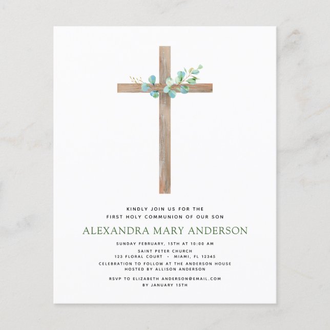 Budget First Holy Communion Greenery Eucalyptus Flyer (Front)