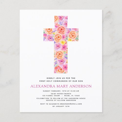 Budget First Holy Communion Pastel Floral Pink Flyer