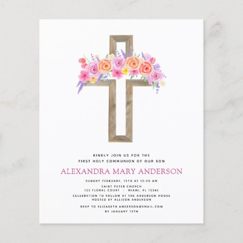 Budget First Holy Communion Pastel Floral Pink Flyer